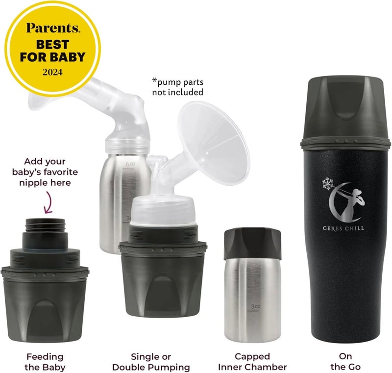 Ceres Chill Mini Breastmilk Chiller Demigoddess, Reusable Breastmilk Storage Container, Keeps Milk at Safe Temperatures for 20+ Hours, Bottle Cooler, Connects W/Most Major Pumps (Shimmering Black) - Image 2